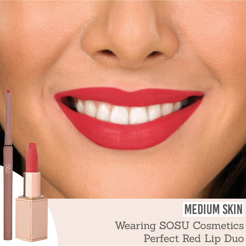 SOSU Perfect Red Lip Duo on medium skin