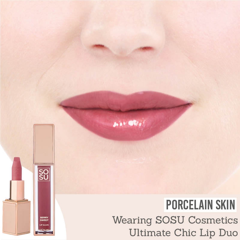 SOSU Ultimate Chic Lip Duo on porcelain skin