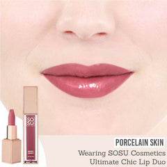 SOSU Ultimate Chic Lip Duo on porcelain skin