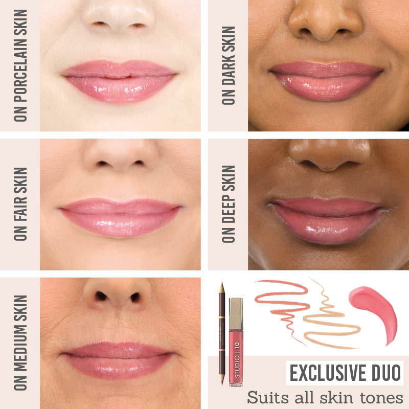 Studio 10 Lip Liner and Plumping Lip Gloss on different skin tones