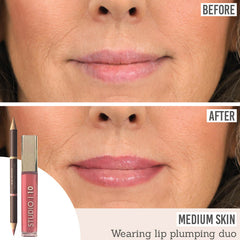 Studio 10 Lip Liner and Plumping Lip Gloss before and after results on medium skin