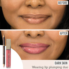 Studio 10 Lip Liner and Plumping Lip Gloss before and after results on dark skin