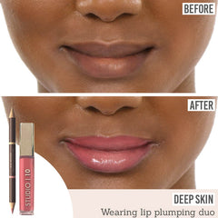 Studio 10 Lip Liner and Plumping Lip Gloss before and after results on deep skin