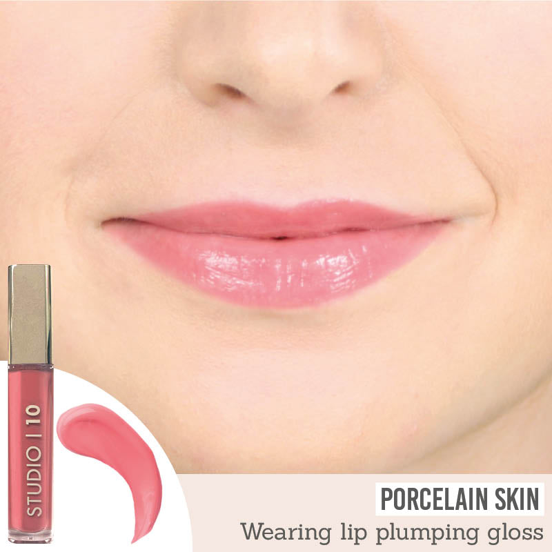 Studio 10 Plumping Lip Gloss in Rose results on porcelain skin