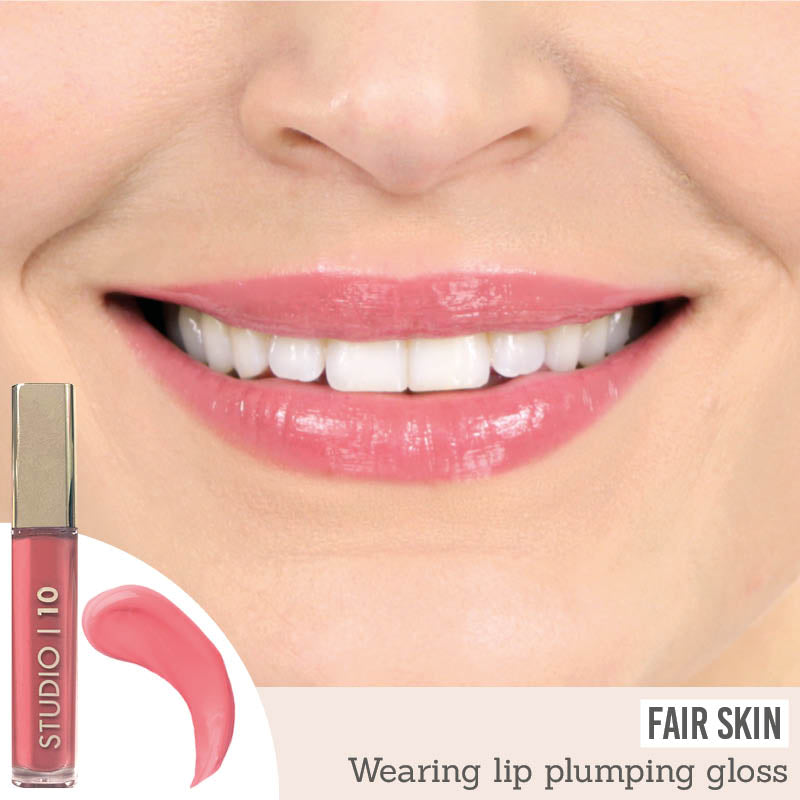 Studio 10 Plumping Lip Gloss in Rose results on fair skin