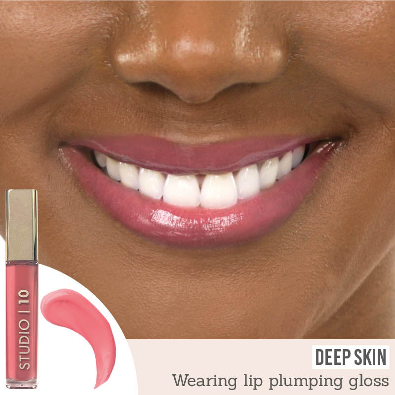 Studio 10 Plumping Lip Gloss in Rose results on deep skin