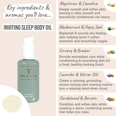Tea + Tonic Inviting Sleep  Body Oil - Abyssinian & camelina, blackcurrant & poppy, ginseng & brahmi, lavender & vetiver, sandalwood & benzoin 