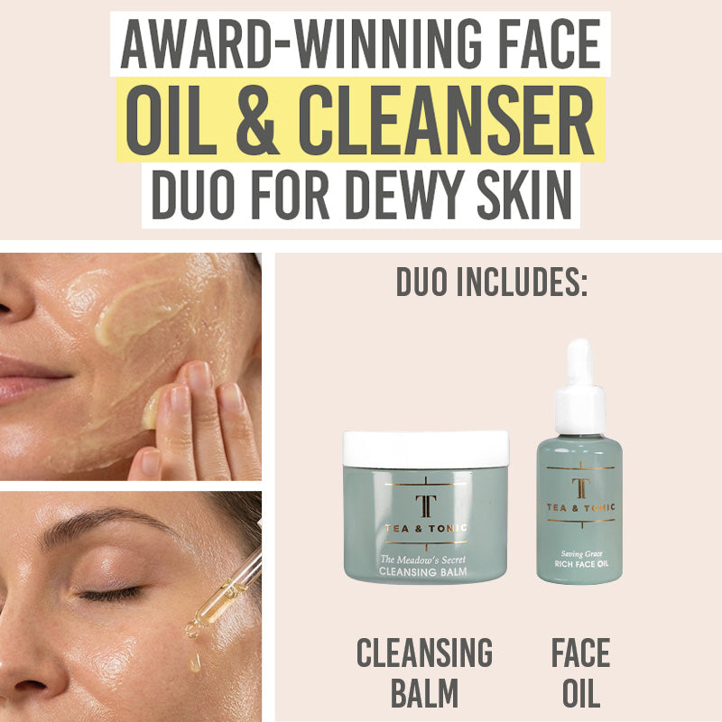 Tea + Tonic Cleansing Balm & Face Oil Duo - Beauty and the Boutique - Award-winning face oil & cleanser duo for dewy skin