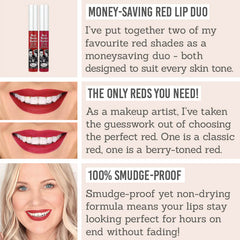 theBalm Meet Matt(e) Hughes Liquid Lipstick in Loyal & Devoted - Key Benefits - Money-saving red lip duo, the only reds you need, 100% smudge-proof