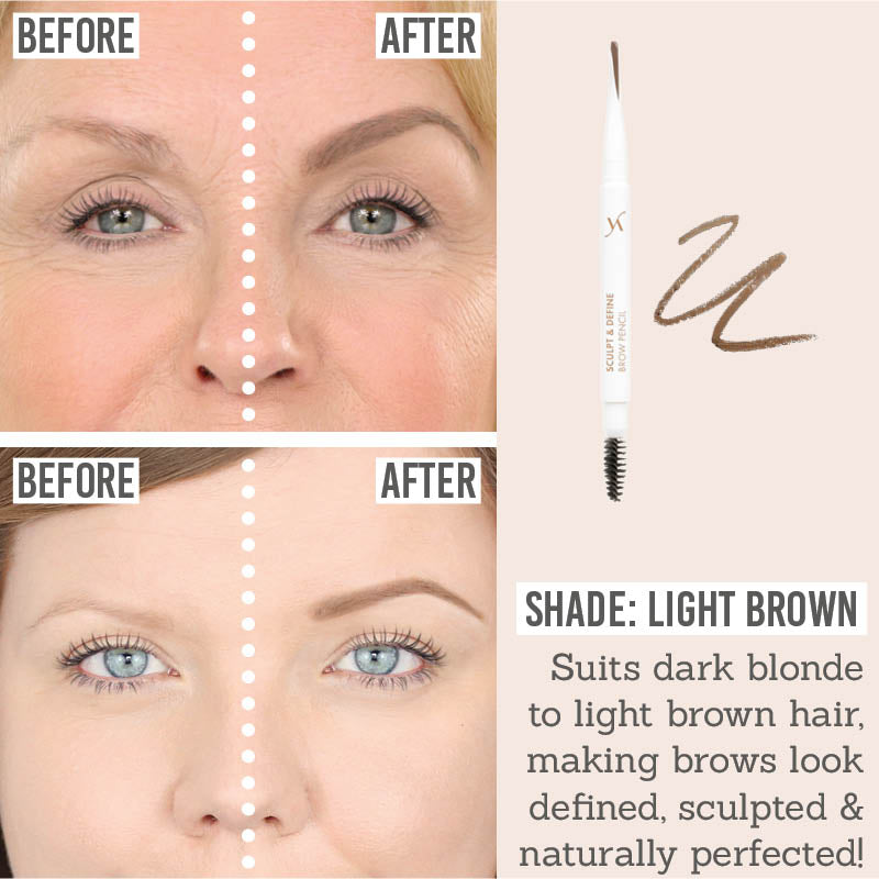 VANI-T Sculpt & Define Brow Pencil before and after in shade light brown