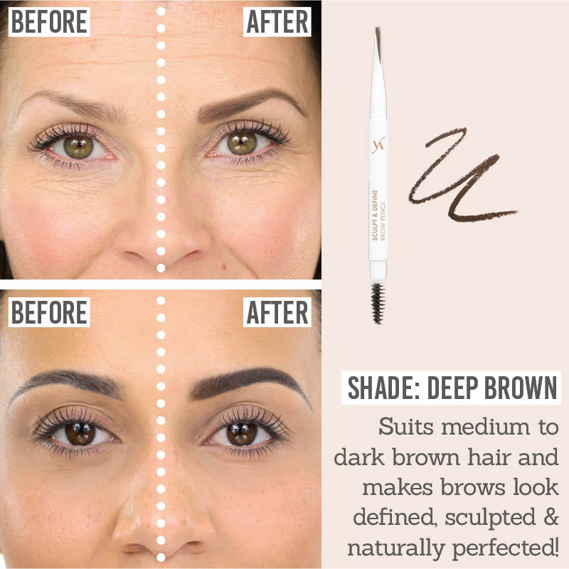VANI-T Sculpt & Define Brow Pencil before and after in shade deep brown