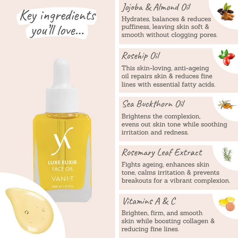 Vani-T Luxe Elixir Face Oil key ingredients