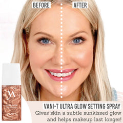 VANI-T Ultra Glow Setting Mist before and after results on Katie