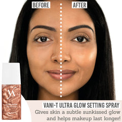 VANI-T Ultra Glow Setting Mist before and after results on dark skin