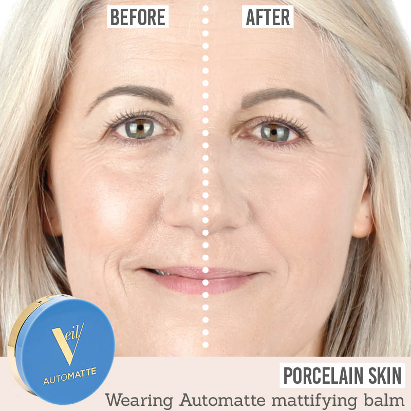 Veil Automatte showing before and after results on porcelain skin