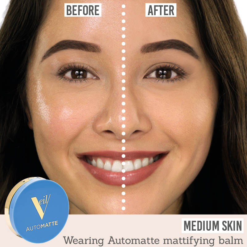 Veil Automatte showing before and after results on medium skin