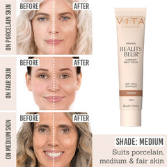 Vita Liberata Beauty Blur Luminous BB/CC Cream in shade medium on porcelain, medium & fair skin