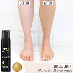 Zuii Flora Self Tanning Foam before and after results of shade light