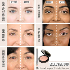 3 Custom Color Bright Eyed Duo before and after results on different skin tones 