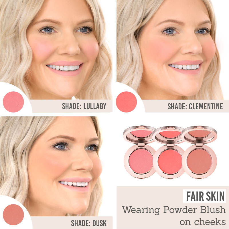 delilah compact powder blushes results on fair skin