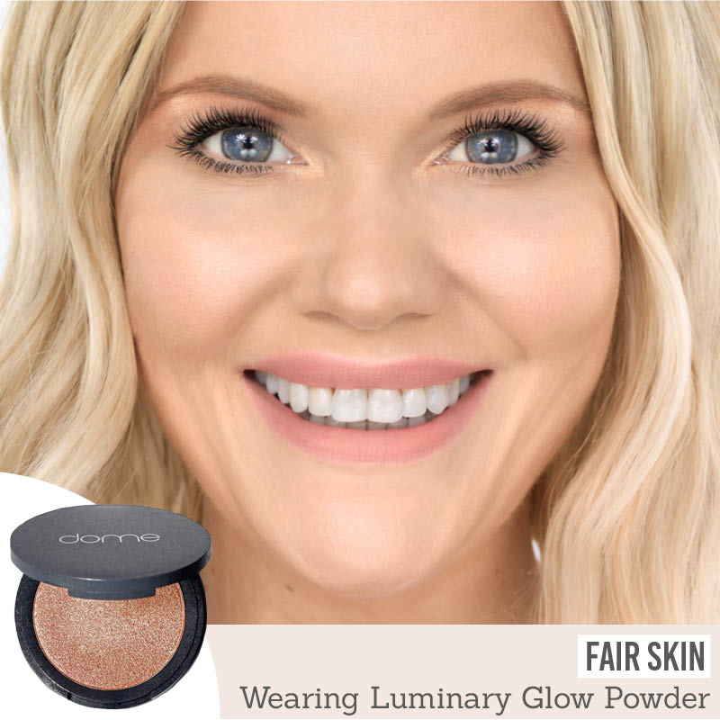 Dome Beauty Luminary Glow Powder Highlighter on fair skin