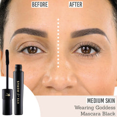 Goddess Black Mascara before and after results on medium skin