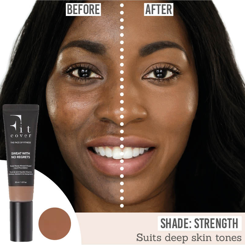 Fitcover Sweat-ready Mineral Infused Liquid Foundation  before and after results on deep skin