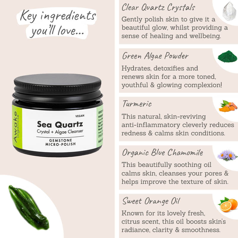 Awake Organics Sea Quartz Crystal Algae Cleanser ingredients