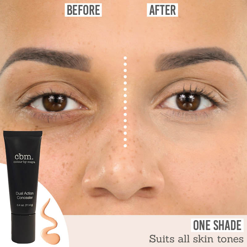 Colour By Maya Dual Action Concealer before and after results on olive skin