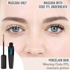 CODE FFL Pre Mascara Lash Plumping Primer before and after results on porcelain skin