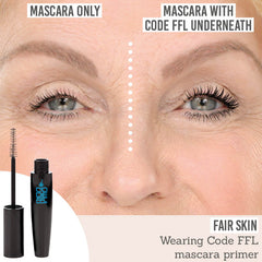 CODE FFL Pre Mascara Lash Plumping Primer before and after results on fair skin