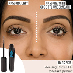 CODE FFL Pre Mascara Lash Plumping Primer before and after results on dark skin