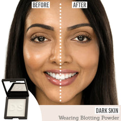 Daniel Sandler Invisible Blotting Powder before and after results on dark skin tone