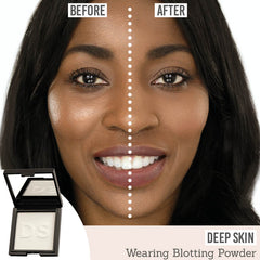 Daniel Sandler Invisible Blotting Powder before and after results on deep skin tone