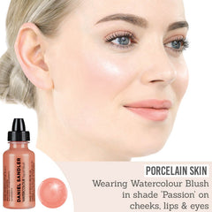 Daniel Sandler Watercolour Blush in exclusive shade Passion on porcelain skin