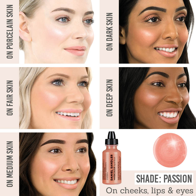 Daniel Sandler Watercolour Blush shade passion results on different skin tones