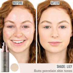 delilah Alibi The Perfect Cover Fluid Foundation before and after results on porcelain skin tones