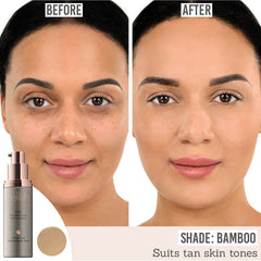 delilah Alibi The Perfect Cover Fluid Foundation before and after results on tan skin tones