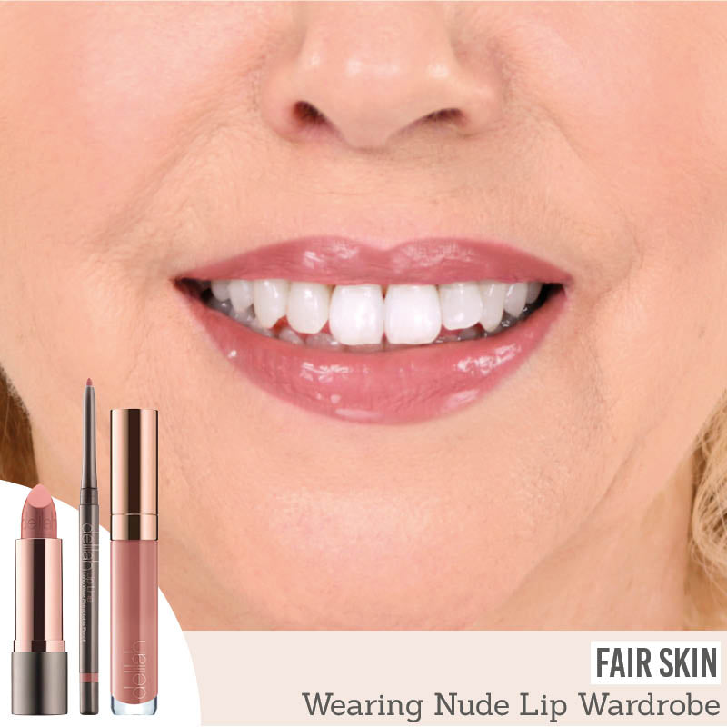 Delilah nude lip wardrobe results on fair skin