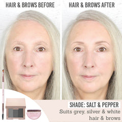 Doll 10 OverARCHiever Multi-Dimensional Volume Powder for Brows & Hair before and after results on grey hair and brows