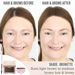 Doll 10 OverARCHiever Multi-Dimensional Volume Powder for Brows & Hair before and after results on  brunette hair and brows