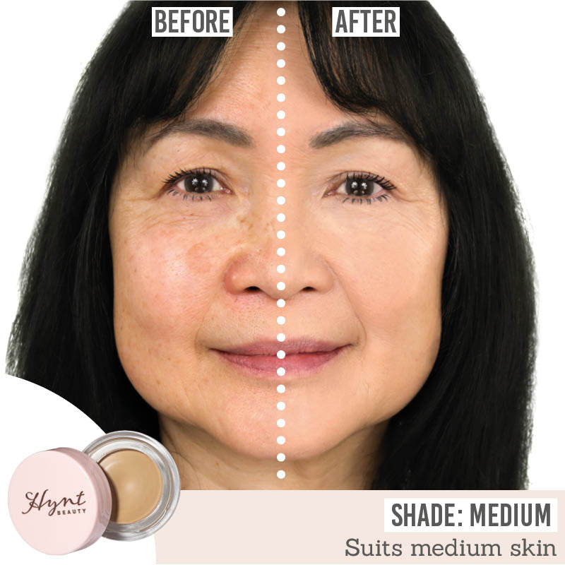 Hynt Beauty Duet Perfecting Concealer in shade Medium before and after on medium skin tone
