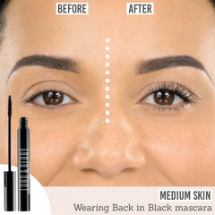 Lord And Berry Back In Black Mascara before and after results on medium skin tone