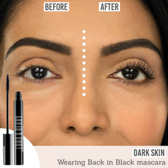 Lord And Berry Back In Black Mascara before and after result on dark skin tone