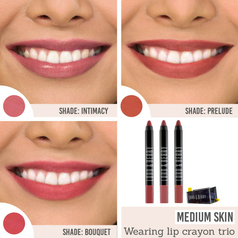 Lord And Berry Lipstick Crayon Trio Sharpener shade results on medium skin