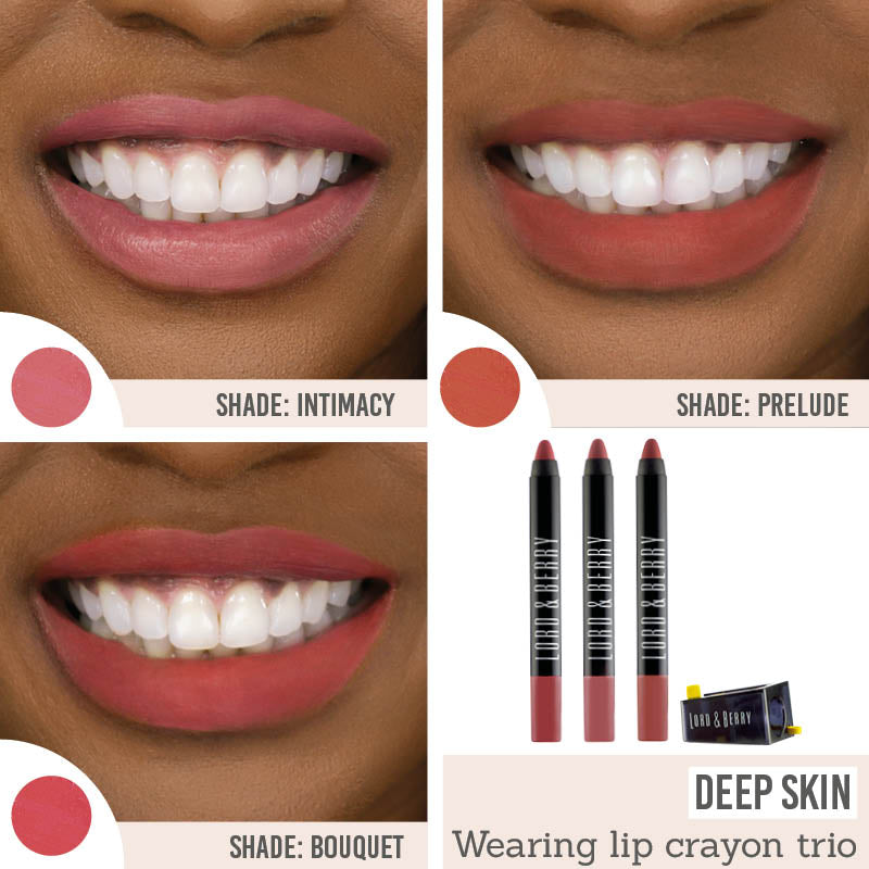 Lord And Berry Lipstick Crayon Trio Sharpener shade results on deep skin