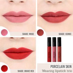 Lord and Berry Timeless Kissproof Lipstick Trio all 3 shades on porcelain skin