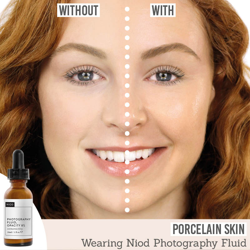 NIOD Photography Fluid Tan 8% before and after results on porcelain skin