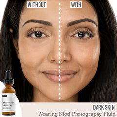 NIOD Photography Fluid Tan 8% before and after results on dark skin
