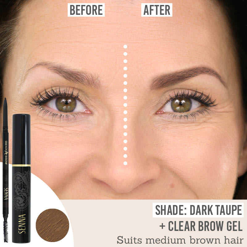 Senna Brow Duo in shade 'Dark Taupe' before and after results
